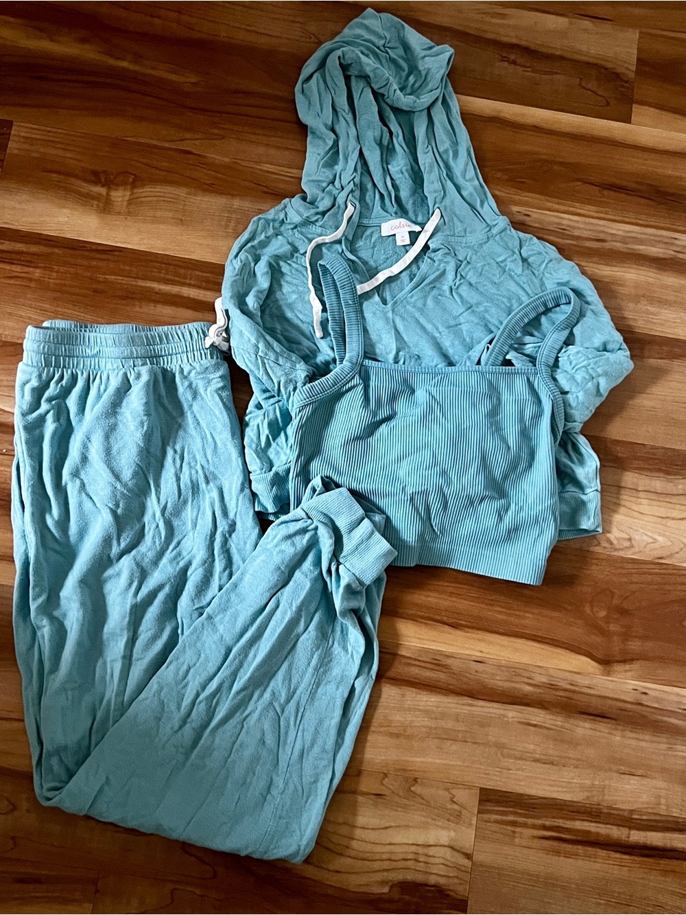 Colsie Aqua 3-Piece Loungewear Set - Cropped Hoodie, Cropped Tank, Joggers